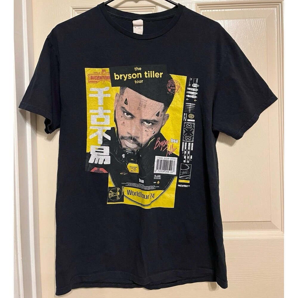 Official Bryson Tiller World Tour 24 Graphic T-Shirt Black Size Medium Concert